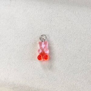 Cherry Blush Glitter Gummy Bear Charm – Pink & Red Candy Bear Pendant